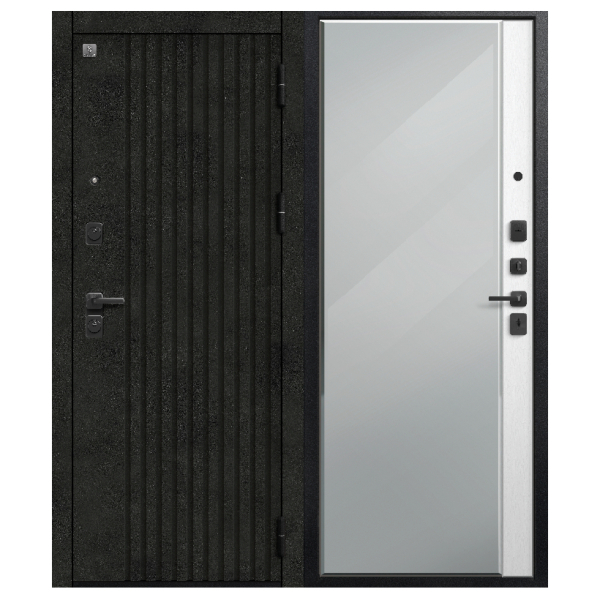 Дверь В-15/1 Черный Муар+Бетон Темный/ Софт ясень белый 860*2050 ЗЕРКАЛО Л Центурион 2026