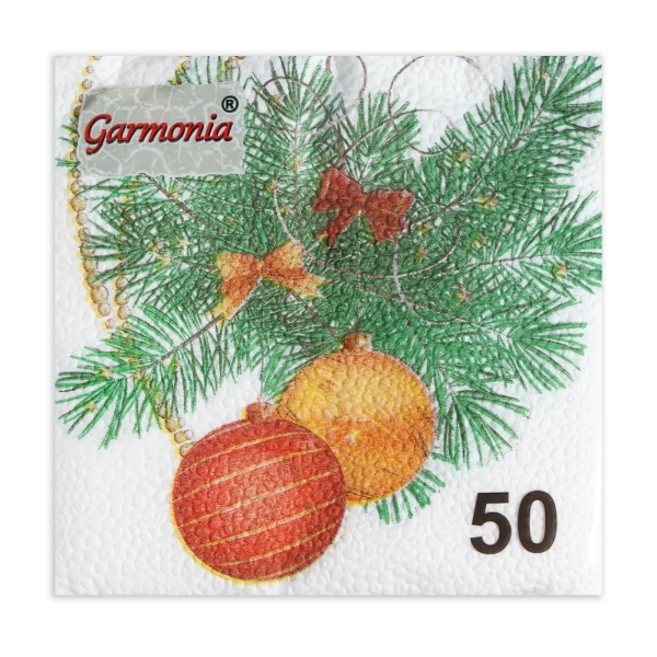 Салфетки новогодние бумажные «Новогодний кант» 1 слой, 24×24 см, 50 шт.