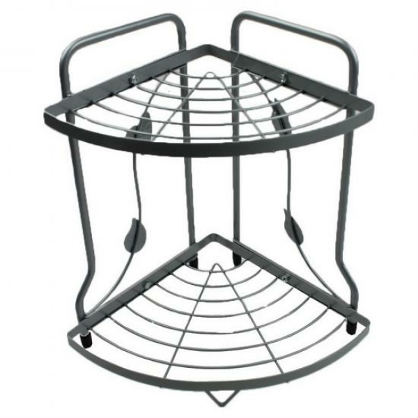 Полка 2-х ярусная угловая 24*24*35,5см серебро Листочки BD-HP173 BAIZHENG
