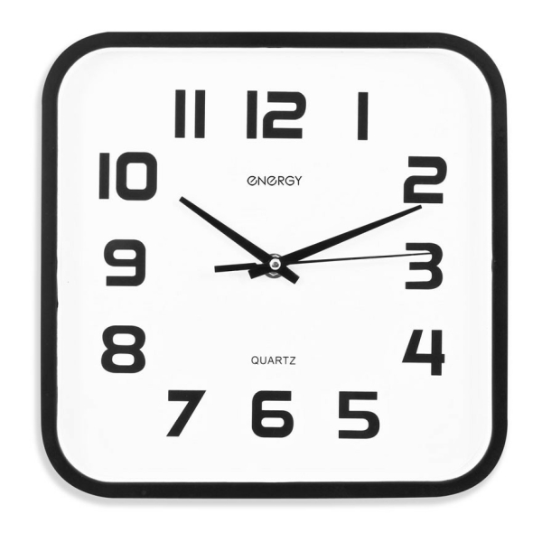 Часы настенные  квадрвт плавный ход, пластик EC-08 25,4*3,9см Energy
