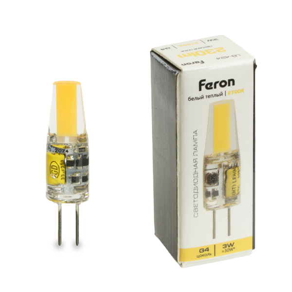 Лампа св/д G4 3Вт 2700K 12В COB Feron