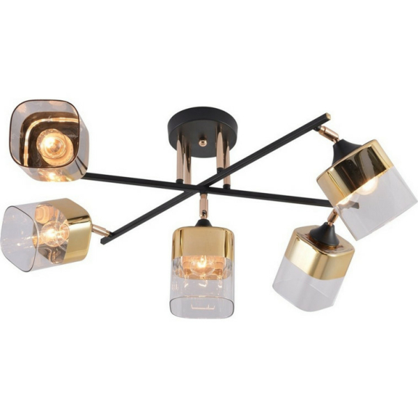 Спот 5*60Вт Е27 65*38*27 см 20м2 плафон стекло черный золото Baizheng