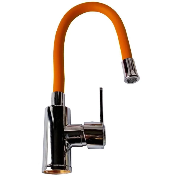 Смеситель для кухни однорычажный силиконовый излив оранжевый цинк 40OE07 Simple PROFLINE