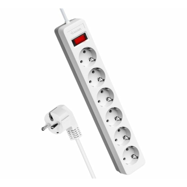 Сетевой фильтр 6гн 1,8м 13А (белый, земля, выключатель) ПВС 3*1 Optima STEKKER