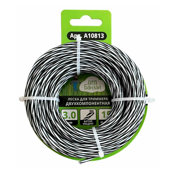 Леска для триммера 3,0мм витой квадрат двухкомпонентная 15м  Дед Банзай
