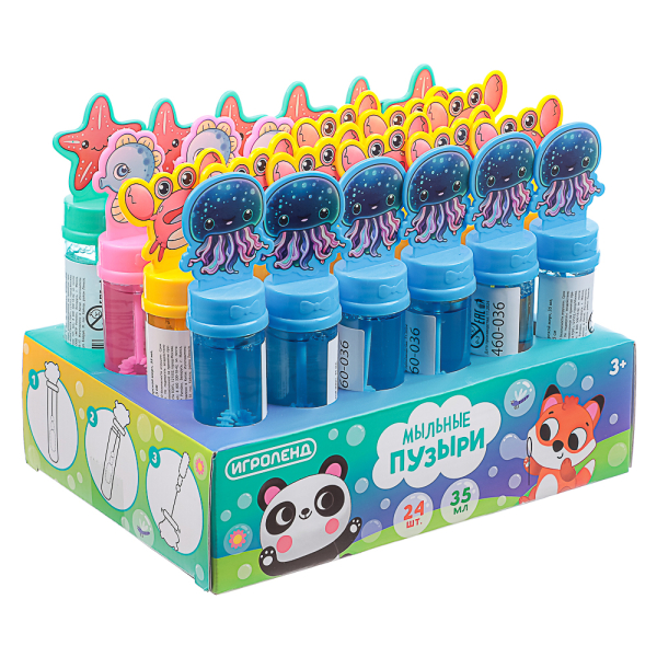 ИГРОЛЕНД Мыльные пузыри "Морской мир",35мл,PP,PET, мыльный р-р, 2,5х13,5х2,5см, 4 дизайна