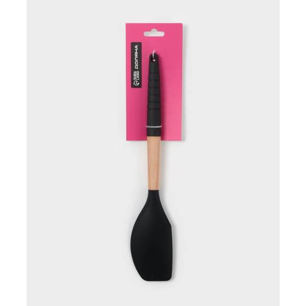 Лопатка дерево/силикон 32см серый/бежевый Брауни Доляна