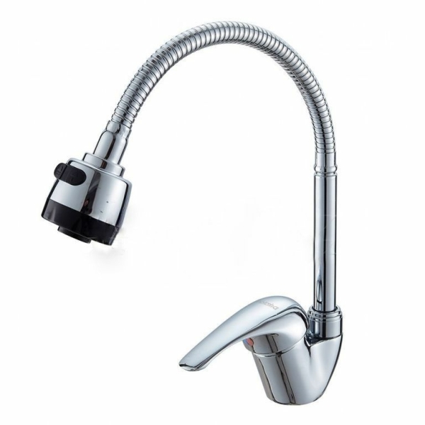 Смеситель для кухни однорычажный силиконовый излив белый силумин D57E51 DIKALAN