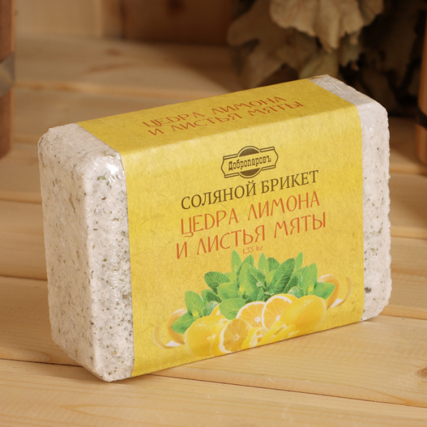 Соляной брикет цедра лимона и листья мяты 1350гр ДОБРОПАРОВЪ