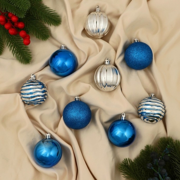 Набор пластиковых шаров d-5,5см 9шт серебренно-синий Полночь