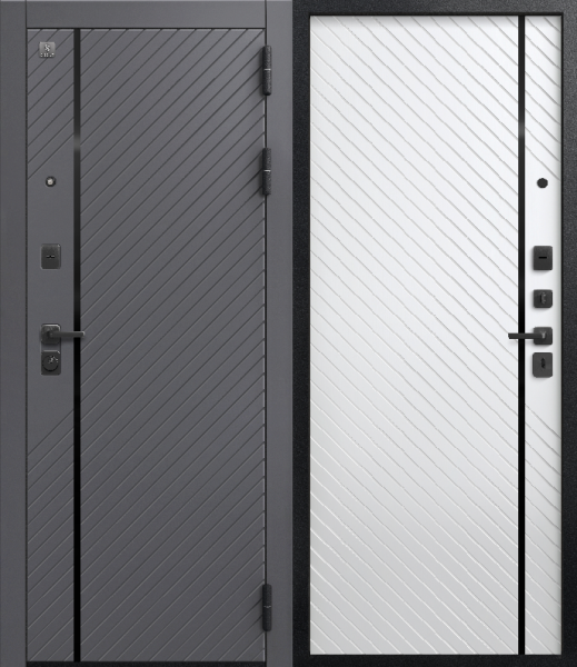 Дверь V-18 Черный муар/Кашемир графит-Кашемир белый 860*2050 L Центурион 2026