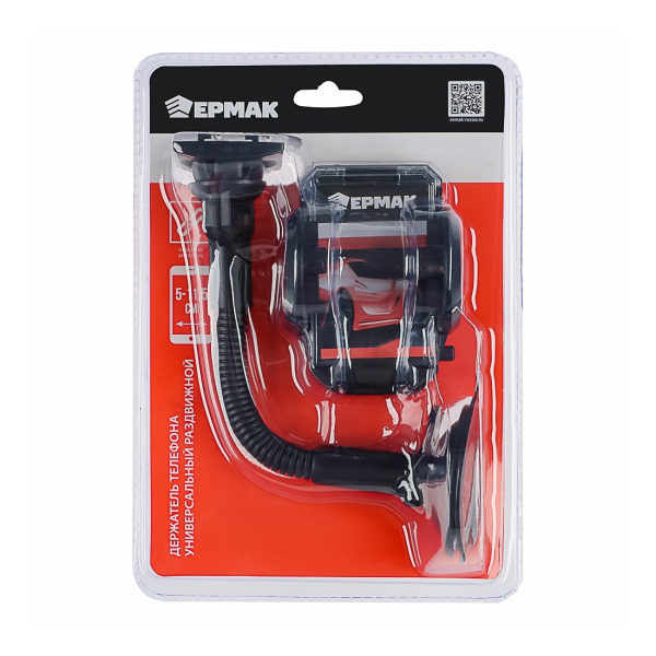 ЕРМАК Держатель телефона, GPS, КПК на присоске, раздвижной, 50-115мм, на гибкой ножке, пластик