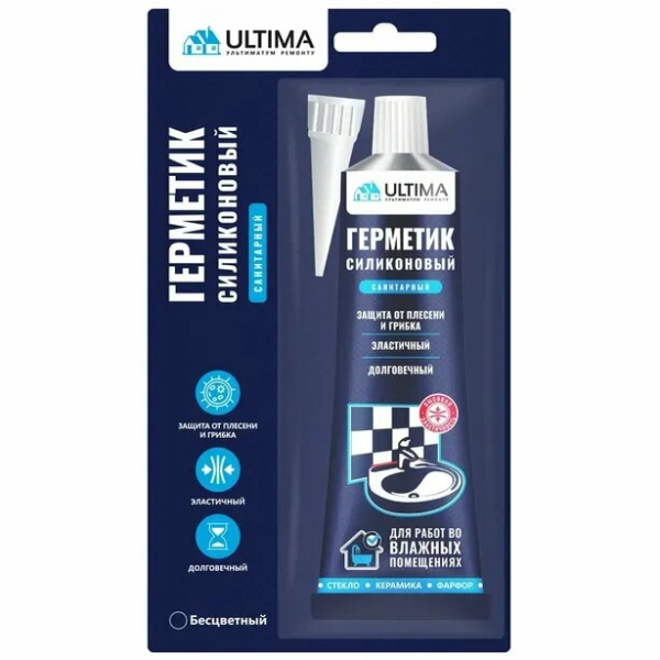 Герметик Ultima S силиконовый прозрачный санитарный, тюбик 80мл на блистере