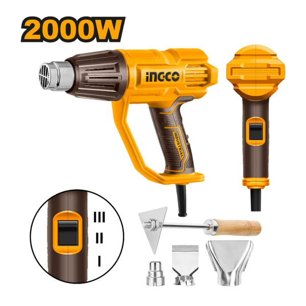 Фен технический 2000Вт 50-550гр насадки INGCO INDUSTRIAL