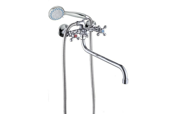 Смеситель для ванны маховик длинный излив зеленый силумин C-3062-219 САНЛАЙТ