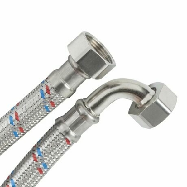 Подводка гибкая нейлон для смесителя 100см г/г 1/2"угол (2 шт)