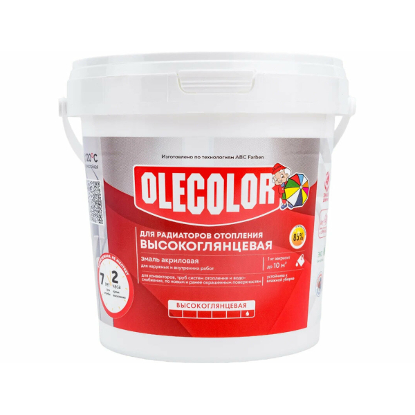 Эмаль акриловая для радиаторов белая высокоглянцевая 1кг Olecolor