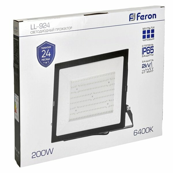 Прожектор св/д 200Вт 4000К IP65 350*318*42мм черный LL-924 Feron