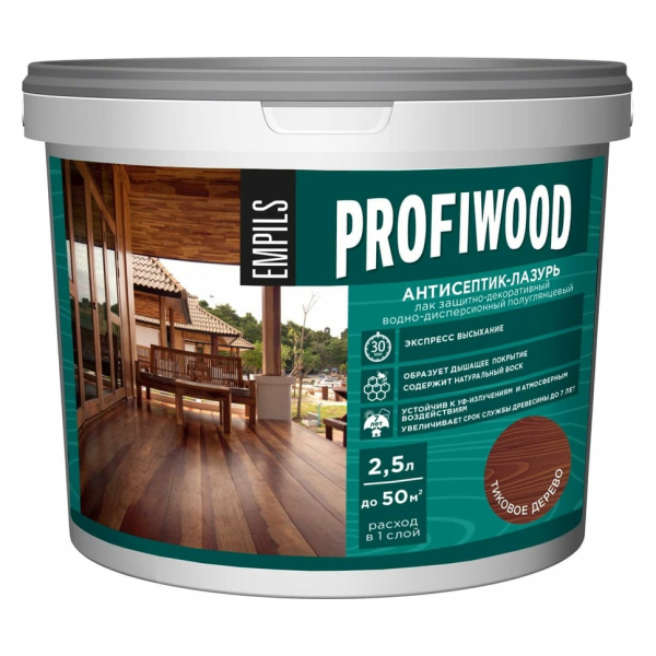 Антисептик-лазурь полиакриловый 2.5л тиковое дерево Profiwood