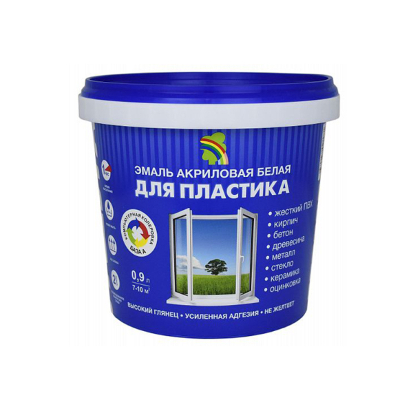 Эмаль акриловая для пластика белая 0,9л Радуга 180