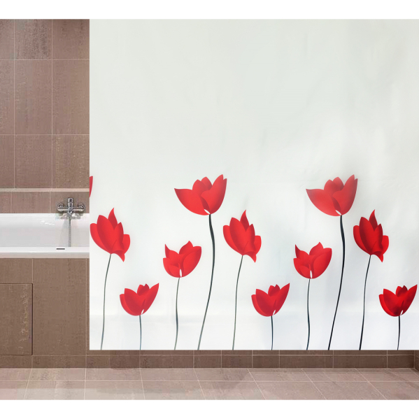 Штора для ванной 180*180см Красные маки AQUA-Prime