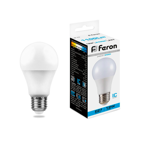 Лампа св/д A60 12Вт 6400K E27 Feron