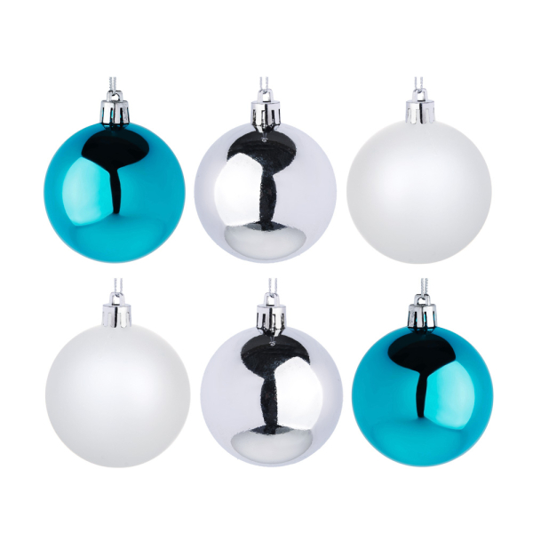 СНОУ БУМ Набор шаров 6шт 8см пластик, в тубе, голубой/белый/серебро