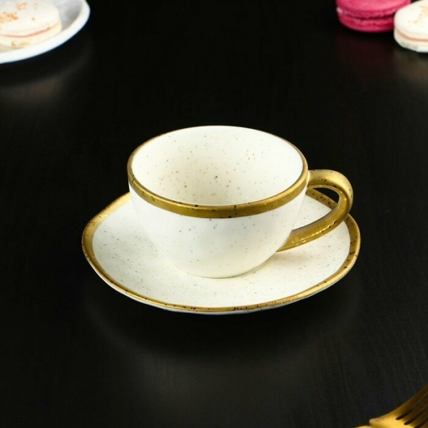 Чайная пара фарфоровая Magistro Poursephona, 2 предмета: чашка 240 мл, блюдце d=16 см, цвет бежевый