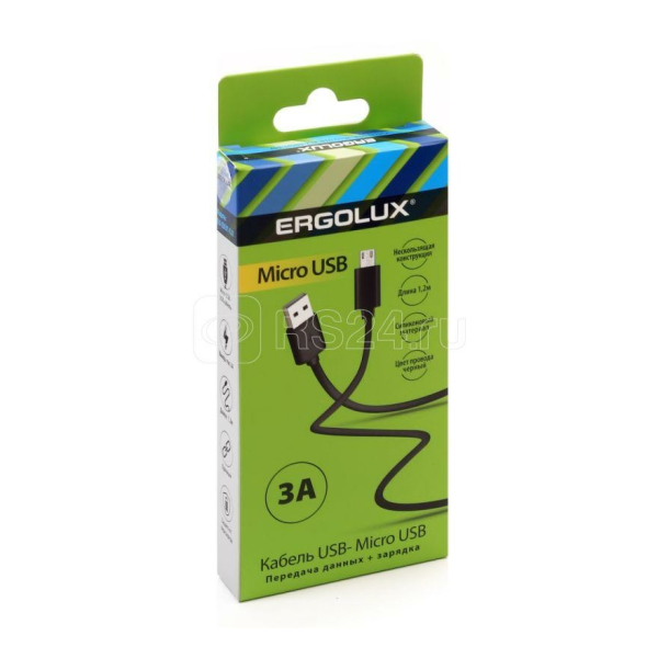 Дата-кабель USB(A)шт  microUSB  2А 1м, черный ELX-CDC01P-C02 ERGOLUX