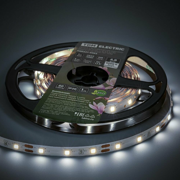 Лента св/д SMD2835 60LED/м 4,8Вт/м 12В IP65 4000К упак/5м блистер TDM