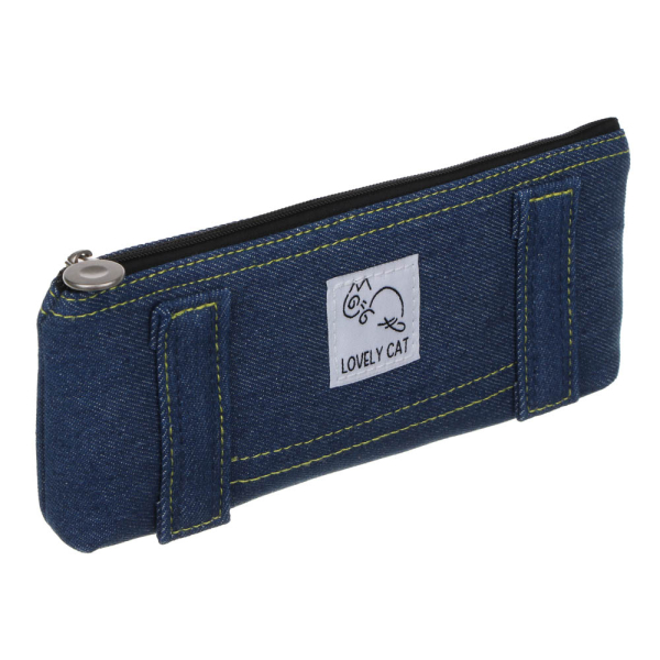 Пенал треугольный, 21,5х9,5х6,5см, 1 отделение на молнии, джинсовый материал, 3 цвета, пакет