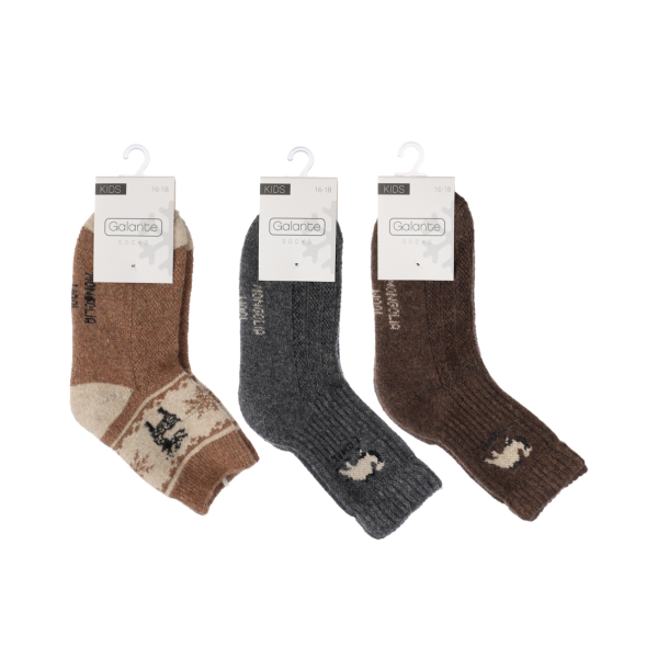 GALANTE Носки детские из монгольской шерсти, 47% овечья шерсть, 23% п/а, 25% п/э, 5% спан, р. 16-18,