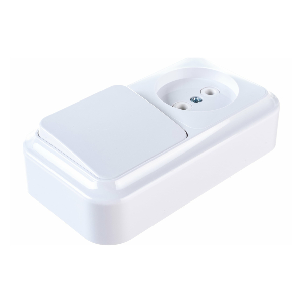 Блок ОУ выключатель 1 кл. + розетка 1 мест.  белый  Пралеска Bylectrica