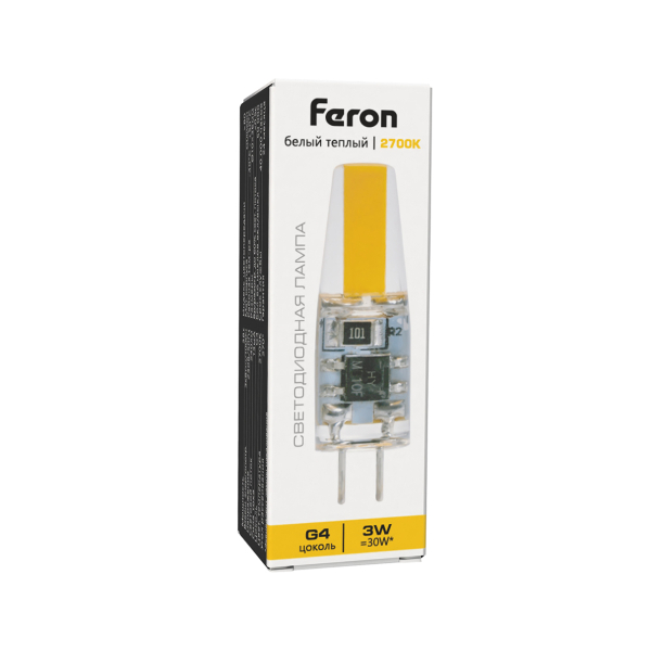 Лампа св/д G4 3Вт 2700K 220В COB Feron