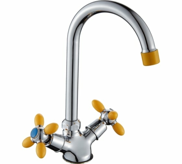 Смеситель для кухни маховик высокий излив желтый D4471-9 DIKALAN