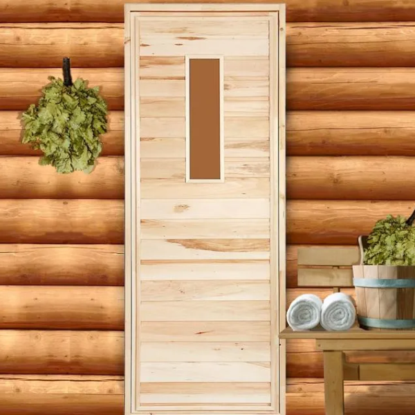 Дверь для бани и сауны «Прямое стекло», 180×70 см липа, со стеклом