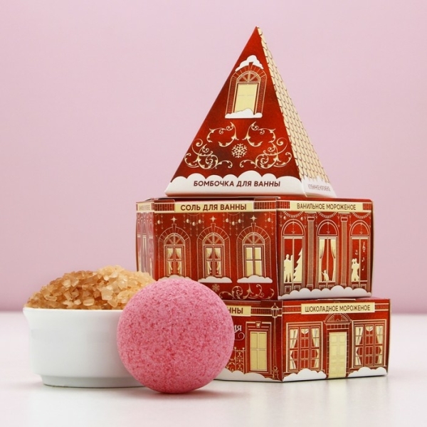Подарочный набор Пирамида бомбочка для ванны 40гр соль для ванны 350гр Чистое счастье