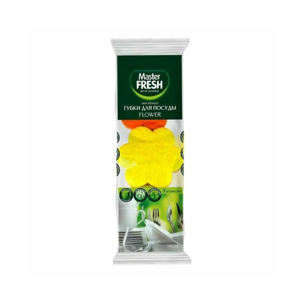 Губка для мытья посуды 3шт Flower Master Fresh