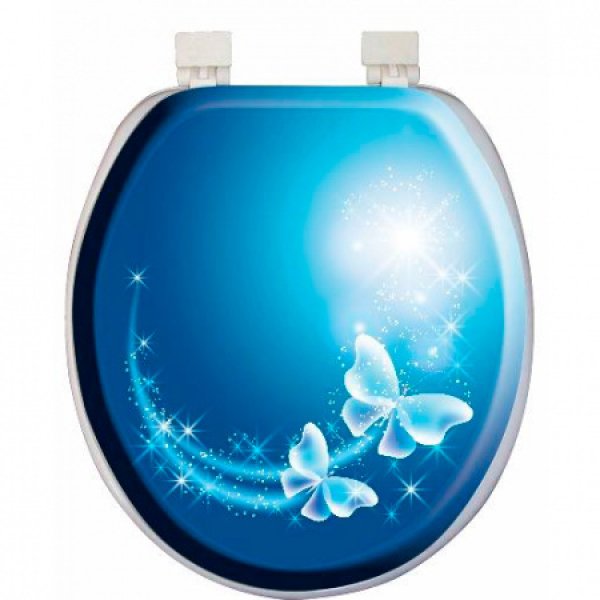 Сиденье для унитаза мягкое Голубая с белыми бабочками 6042 AQUA-Prime