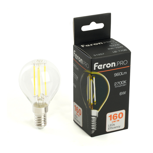 Лампа св/д G45  6Вт 2700К Е14 филамент Feron.PRO