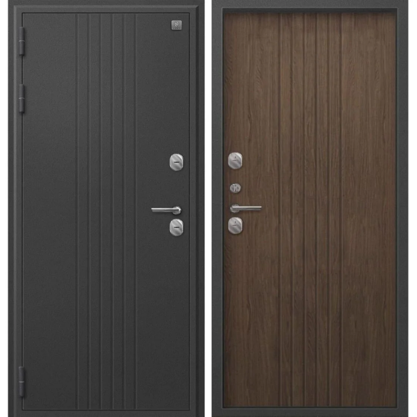 Дверь Термо - 90 Графит Букле / Миндаль Рифленый  860*2050 L Центурион