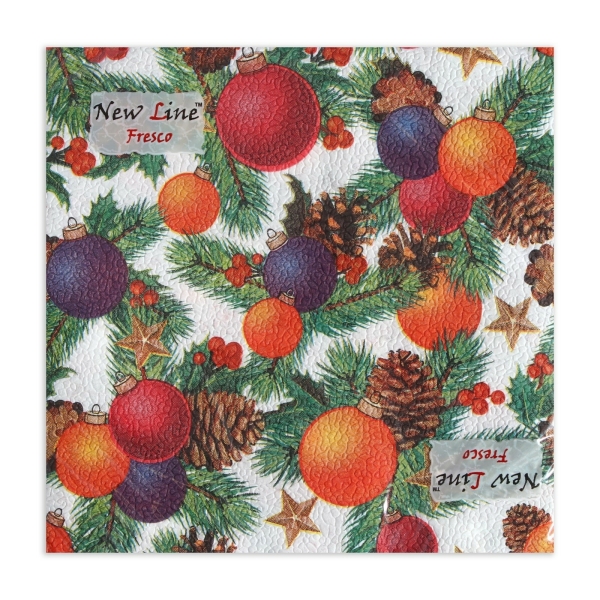 Салфетки новогодние бумажные «Шишки-Шарики» 2 слоя, 33×33 см, 20 шт.