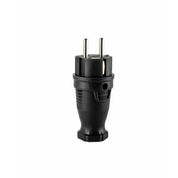 Вилка прямая 16A 2P+PE 220В IP44 каучук черная DYNEL