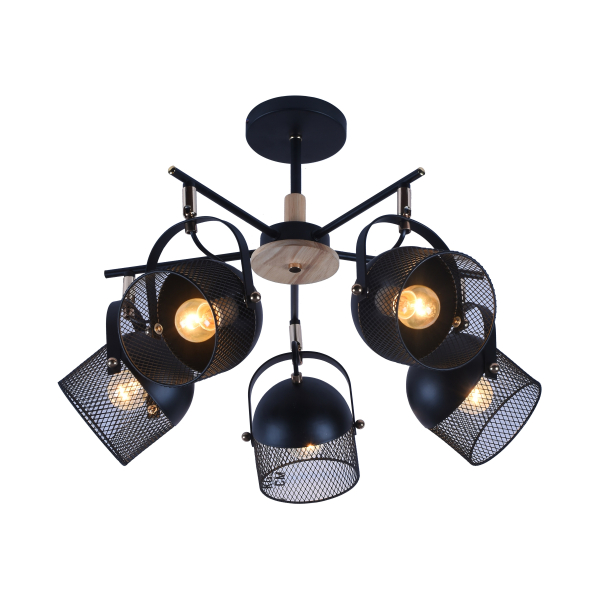Люстра 5*60Вт Е27 черный/дерево AU81404/5 BK+WOOD Атмосфера уюта