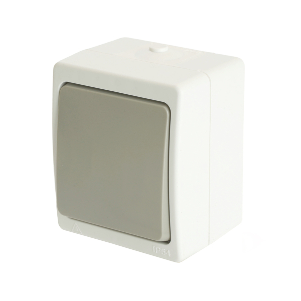 Выключатель ОУ 1 кл. IP54 белый/серый ВЕЛЕНА PSW10-211-54 STEKKER