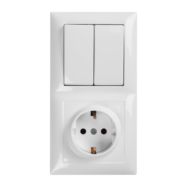 Блок СУ выключатель 2 кл. + розетка 1 мест.  белый  Кунцево