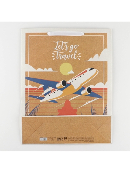 Пакет крафтовый вертикальный «Let's go travel», L 31 х 40 х 11.5 см