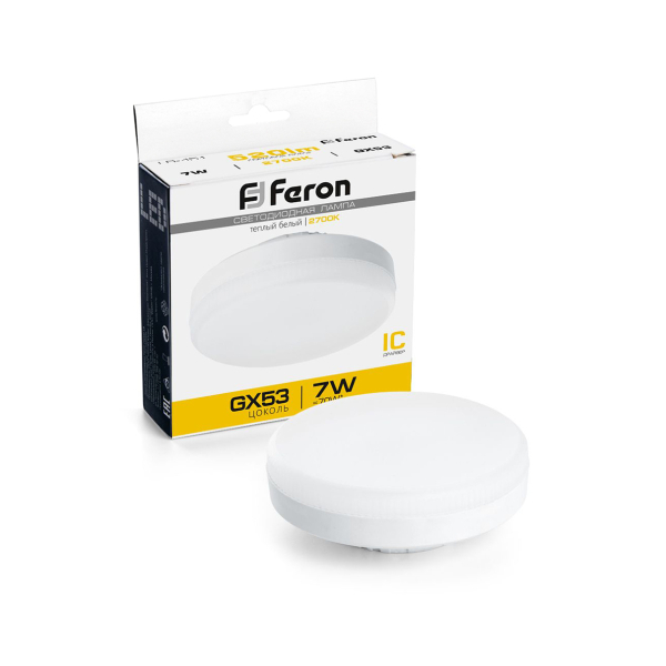 Лампа св/д таблетка GX53  7Вт 2700K Feron