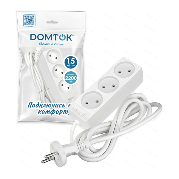 Удлинитель  3гн 1,5м  ПВС 2*1, DOMTOK