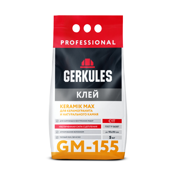 Клей д/плитки/керам-гр для внутр/нар работ KERAMIK MAX PRO Геркулес GM-155 5кг (1 пал/144 шт)